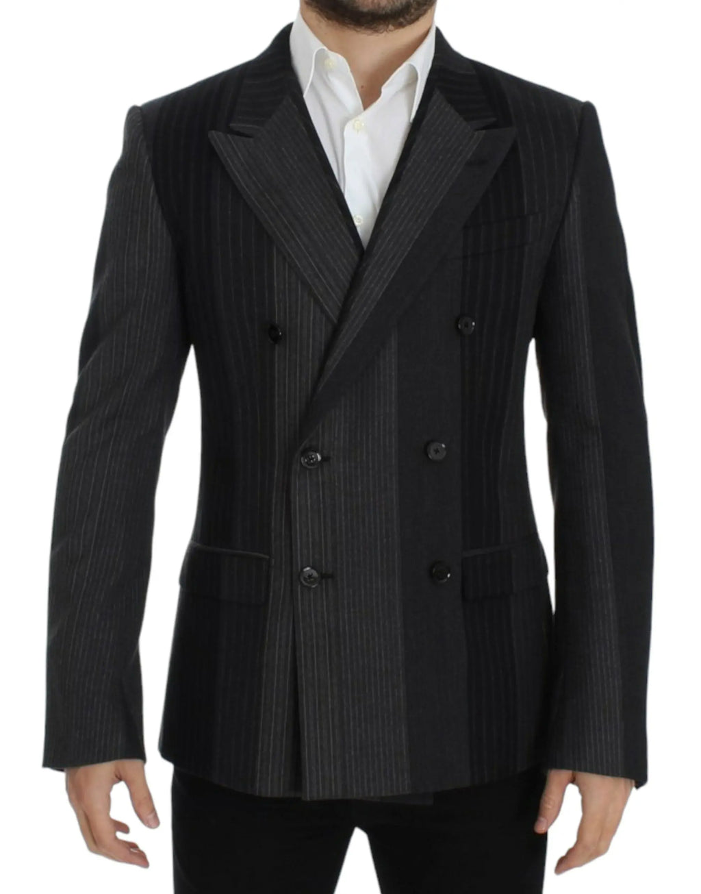 Dolce & Gabbana Gray striped wool stretch blazer Dolce & Gabbana