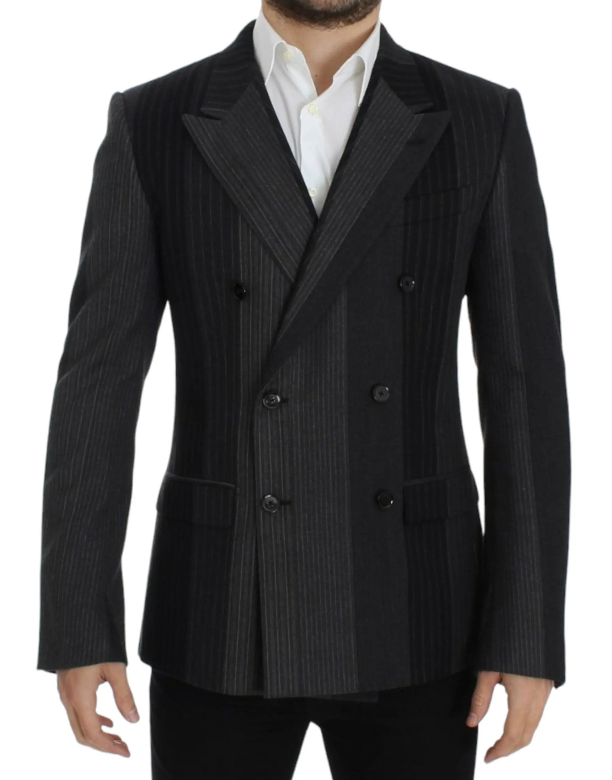 Dolce & Gabbana Gray striped wool stretch blazer Dolce & Gabbana