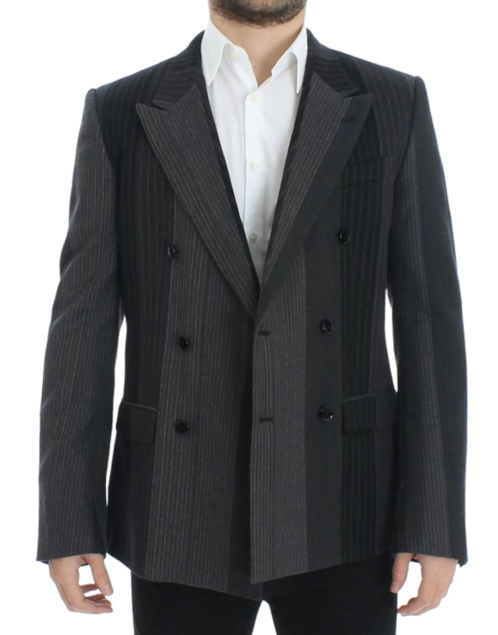 Dolce & Gabbana Gray striped wool stretch blazer Dolce & Gabbana
