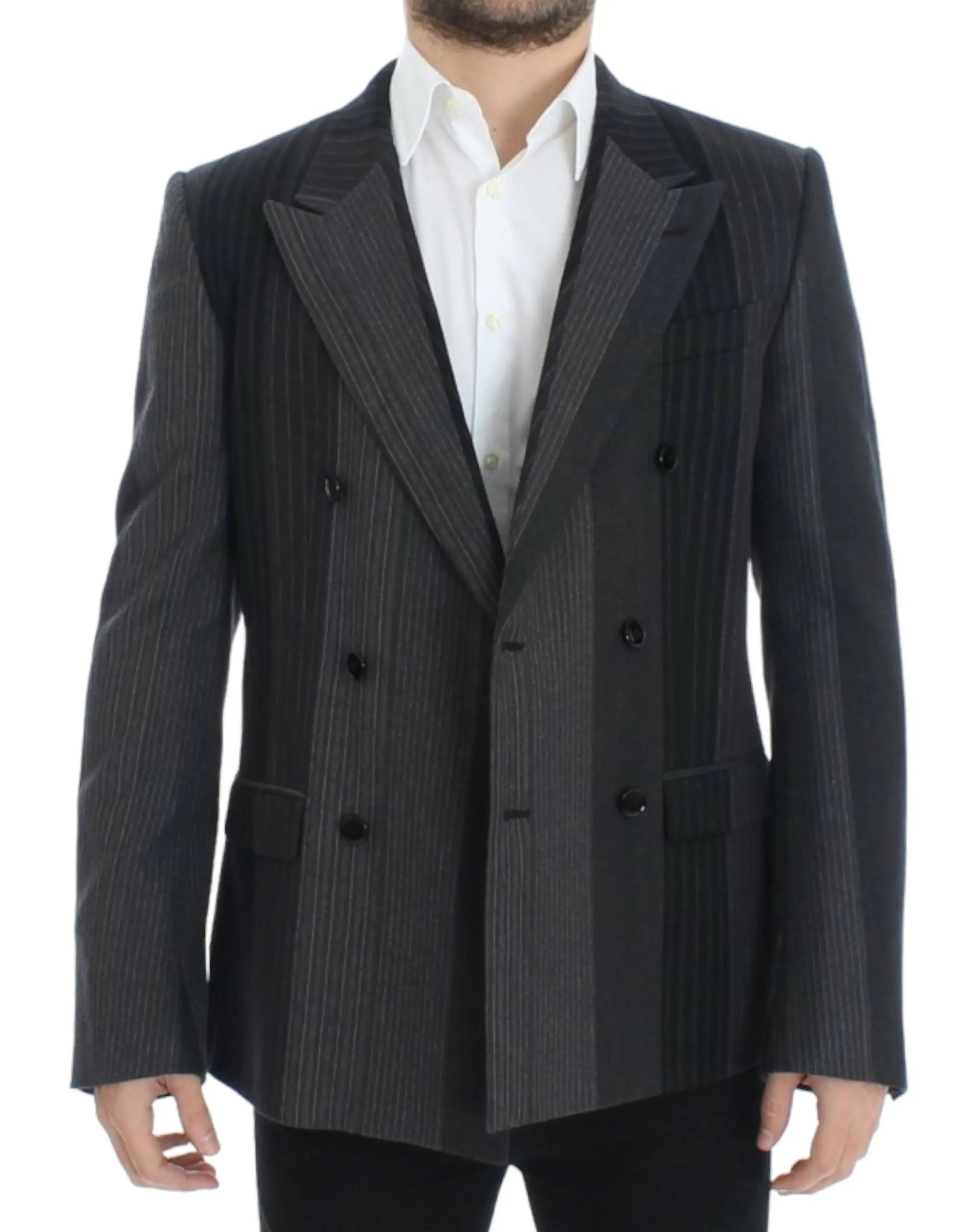 Dolce & Gabbana Gray striped wool stretch blazer Dolce & Gabbana