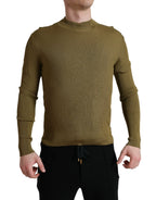 Dolce & Gabbana Army Green Viscose Crewneck Pullover Sweater - Zeiniez