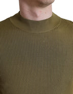 Dolce & Gabbana Army Green Viscose Crewneck Pullover Sweater - Zeiniez