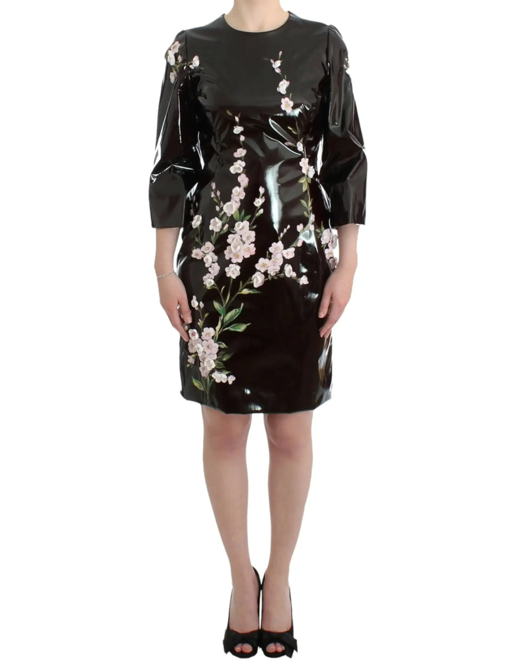 Dolce & Gabbana Black patent floral HANDPAINTED dress - Zeiniez