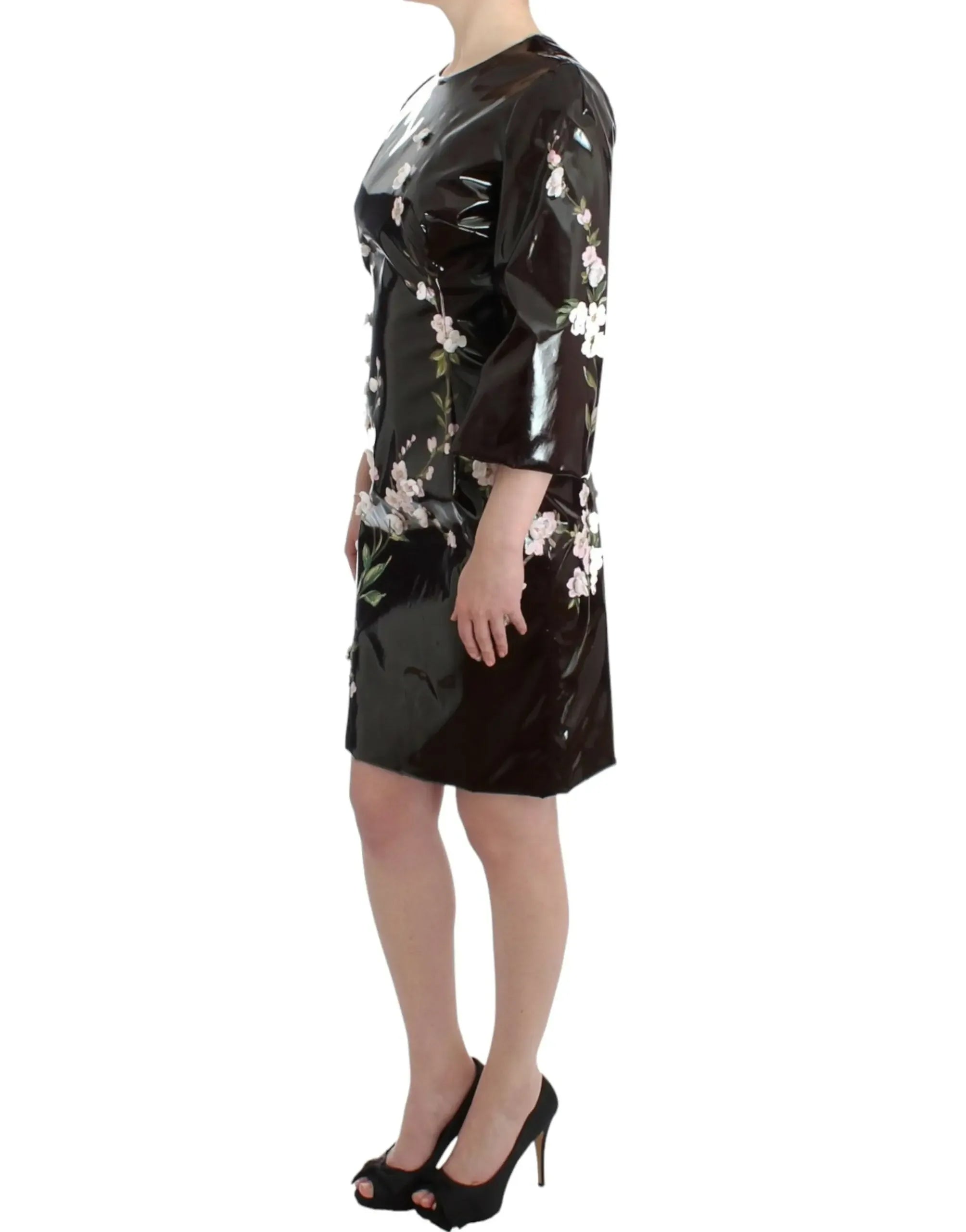 Dolce & Gabbana Black patent floral HANDPAINTED dress - Zeiniez