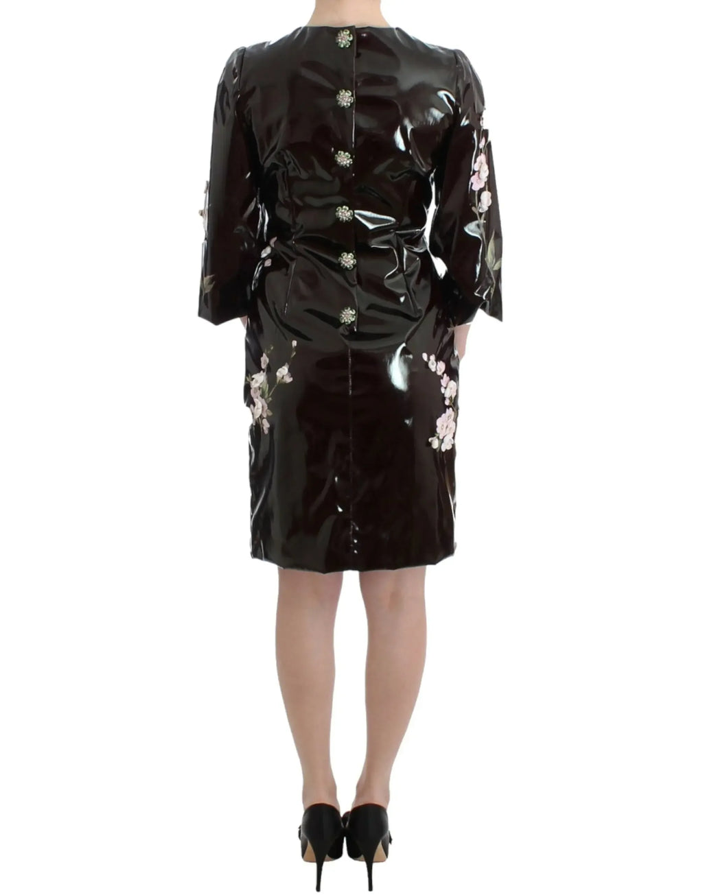 Dolce & Gabbana Black patent floral HANDPAINTED dress - Zeiniez