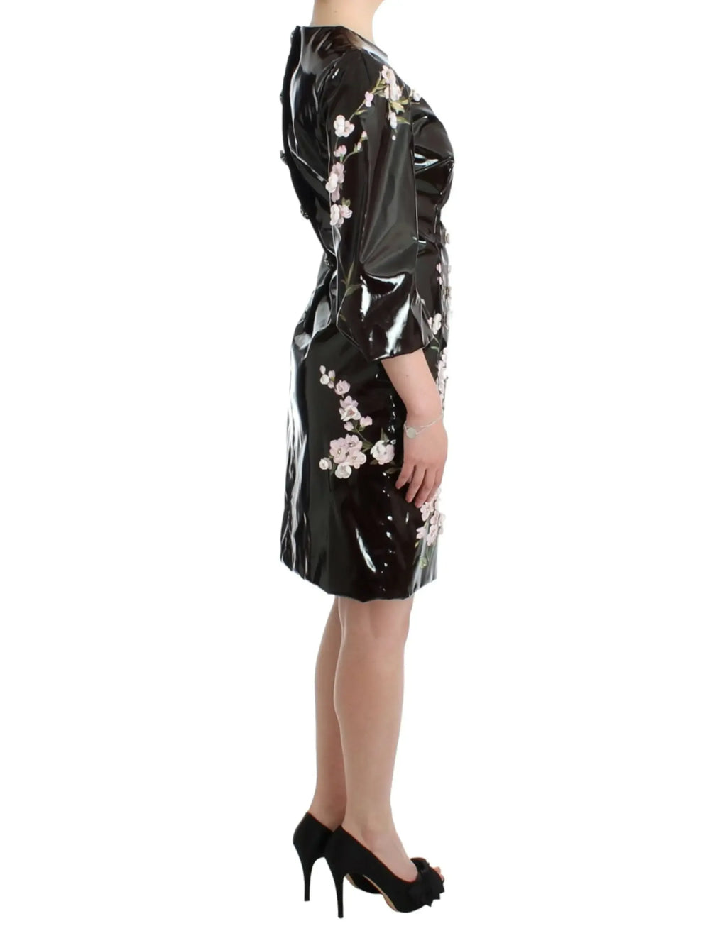 Dolce & Gabbana Black patent floral HANDPAINTED dress - Zeiniez