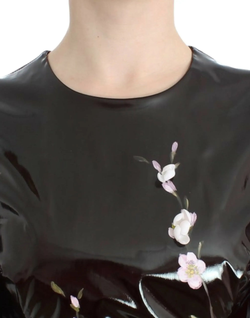 Dolce & Gabbana Black patent floral HANDPAINTED dress - Zeiniez