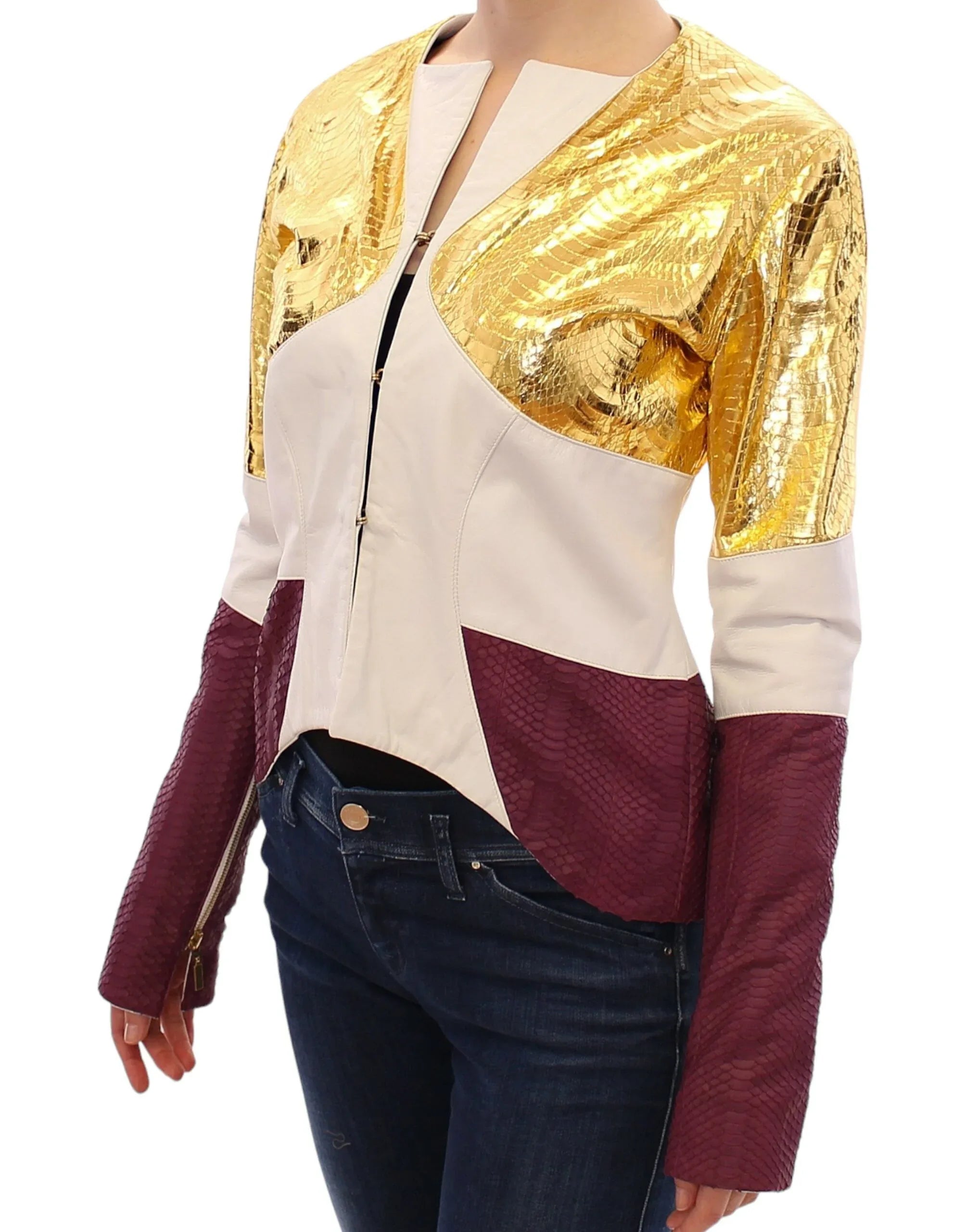 Vladimiro Gioia White Gold Purple Leather Jacket - Zeiniez