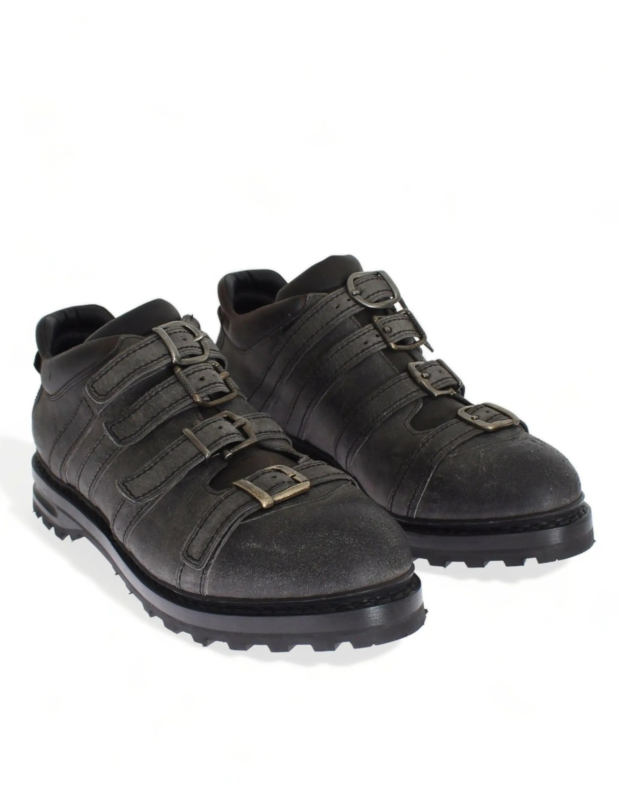 Dolce & Gabbana Gray Leather Ankle Strap Shoes Boots Dolce & Gabbana