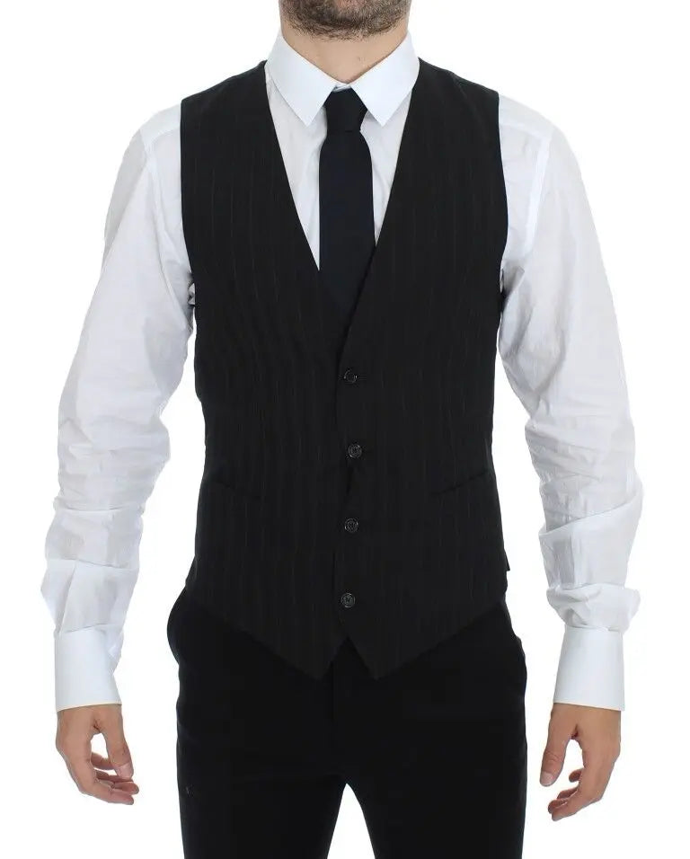 Dolce & Gabbana Black Striped Stretch Dress Vest Gilet Dolce & Gabbana