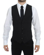 Dolce & Gabbana Black Striped Stretch Dress Vest Gilet Dolce & Gabbana