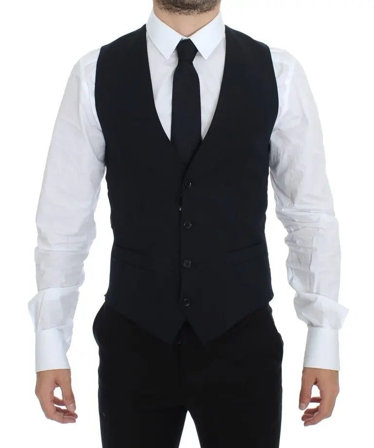 Dolce & Gabbana Blue Wool Formal Dress Vest Gilet Dolce & Gabbana