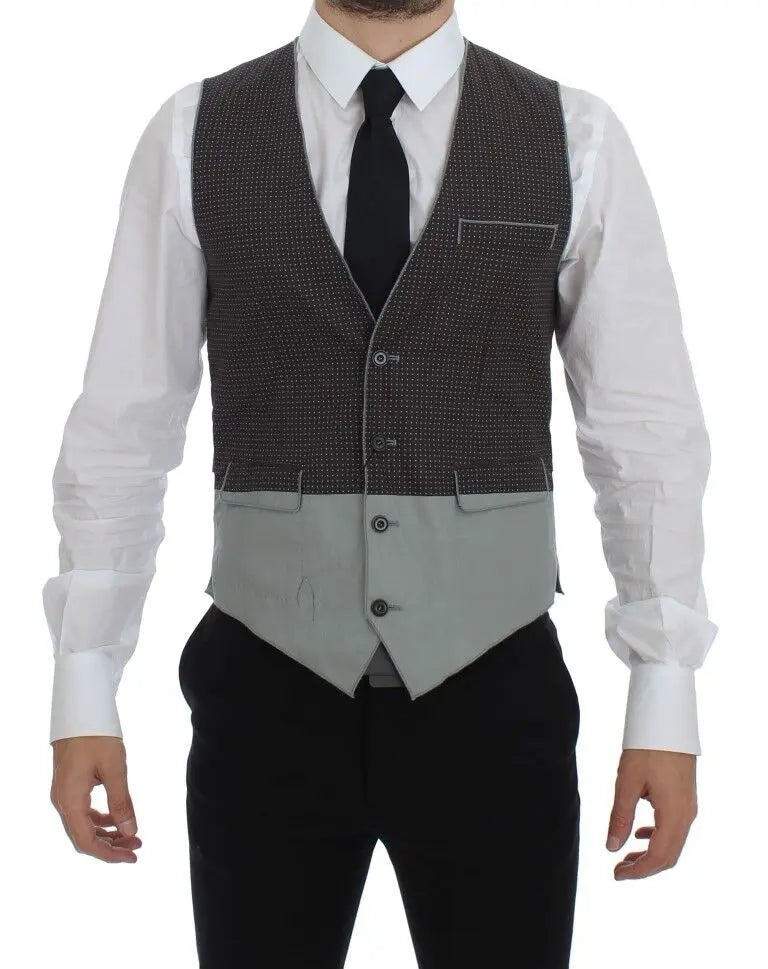 Dolce & Gabbana Gray Polka Dot Dress Vest Gilet Weste Dolce & Gabbana