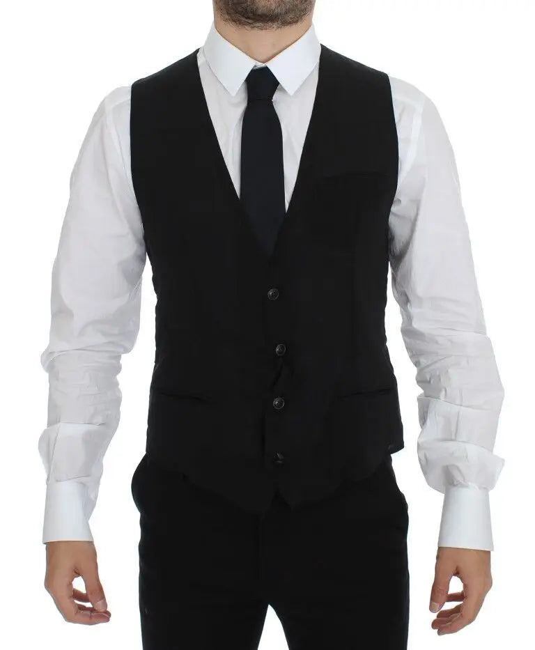 Dolce & Gabbana Black Wool Formal Dress Vest Gilet Jacket Dolce & Gabbana