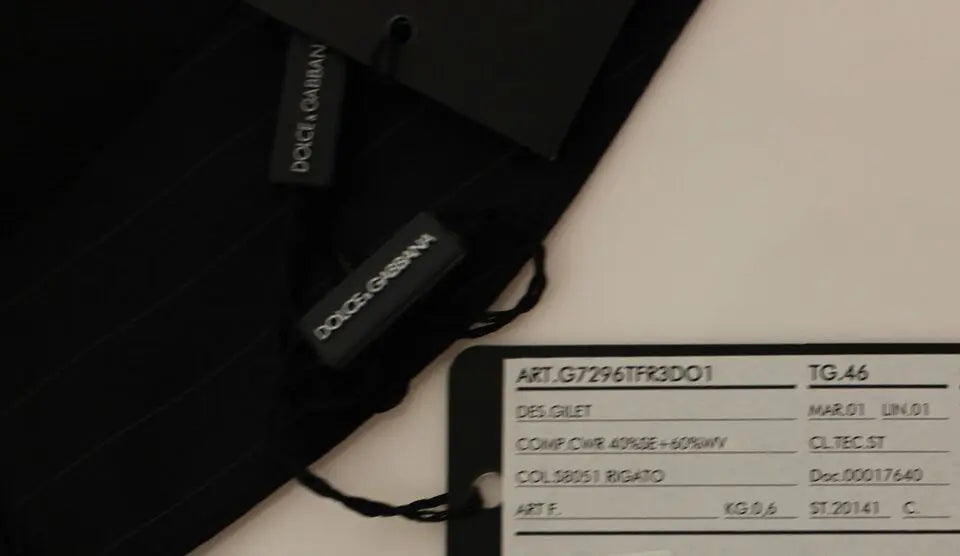 Dolce & Gabbana Black Striped Wool Silk Dress Vest Gilet Dolce & Gabbana