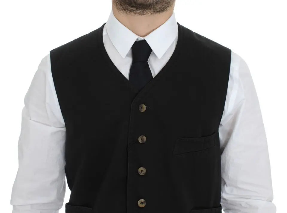Dolce & Gabbana Black Cotton Blend Dress Vest Gilet Dolce & Gabbana