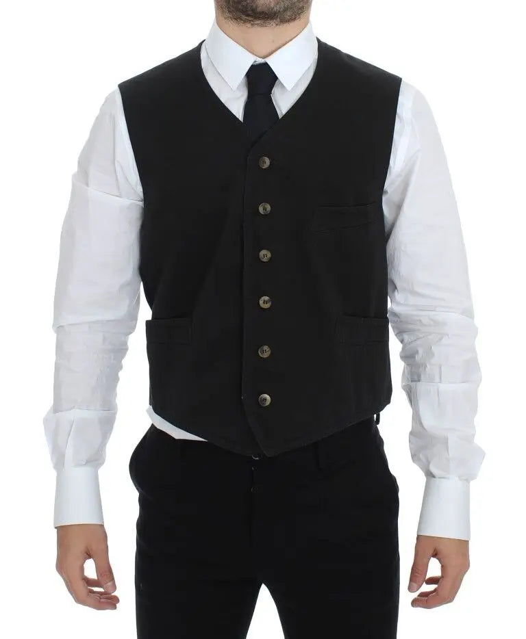 Dolce & Gabbana Black Cotton Blend Dress Vest Gilet Dolce & Gabbana
