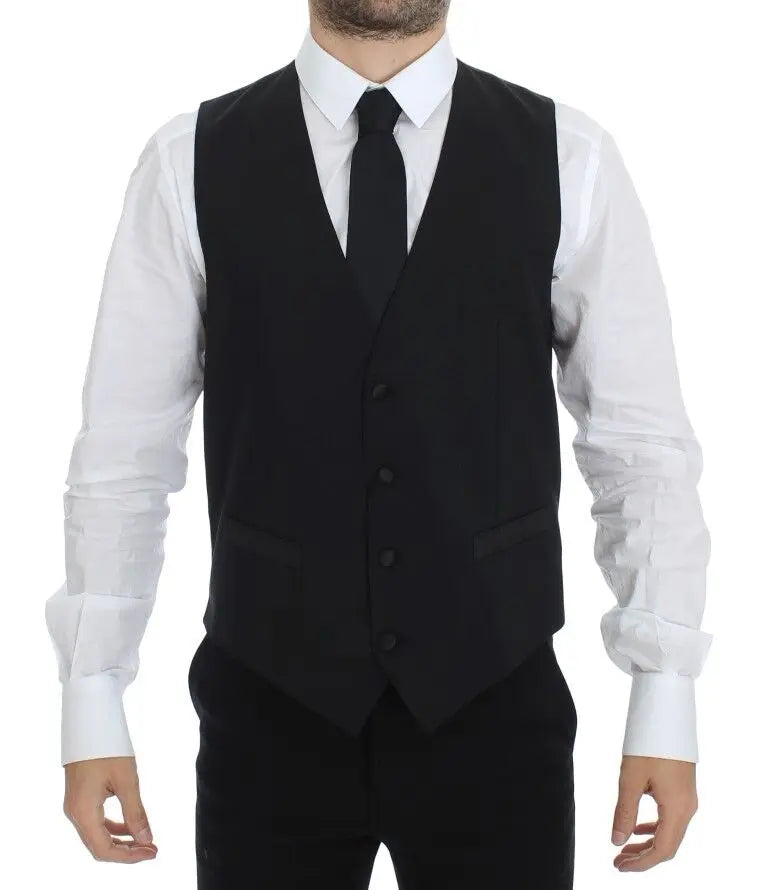 Dolce & Gabbana Black Wool Silk Stretch Dress Vest Blazer Dolce & Gabbana