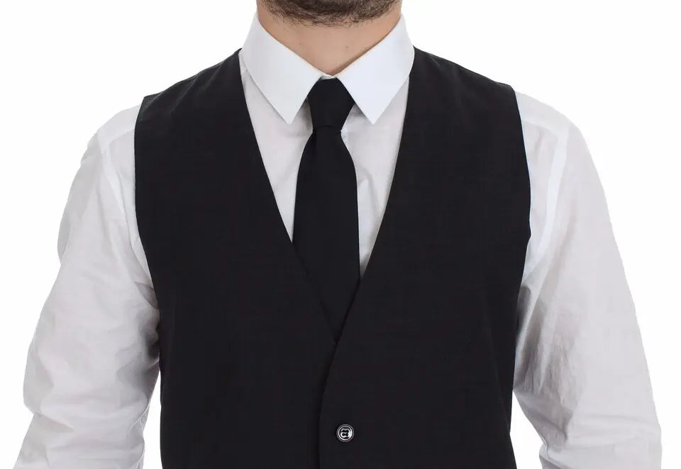 Dolce & Gabbana Gray Slim Fit Button Front Dress Formal Vest Dolce & Gabbana