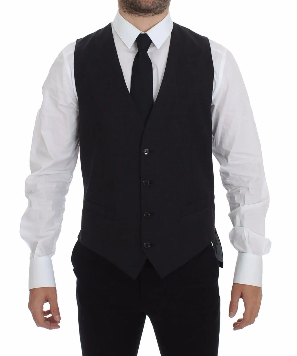 Dolce & Gabbana Gray Slim Fit Button Front Dress Formal Vest Dolce & Gabbana