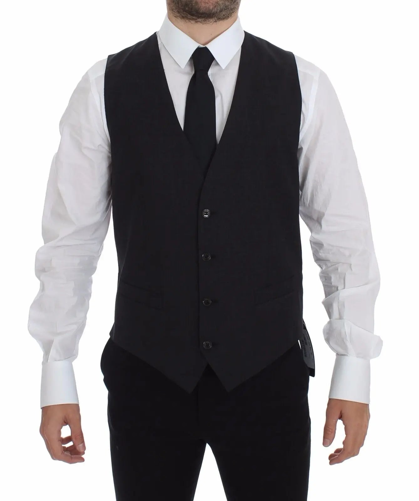 Dolce & Gabbana Gray Slim Fit Button Front Dress Formal Vest Dolce & Gabbana