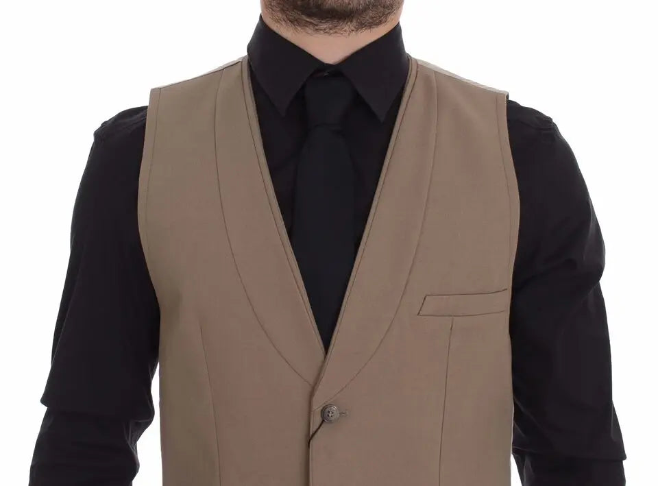 Dolce & Gabbana Beige Cotton Slim Fit Button Front Dress Vest Dolce & Gabbana