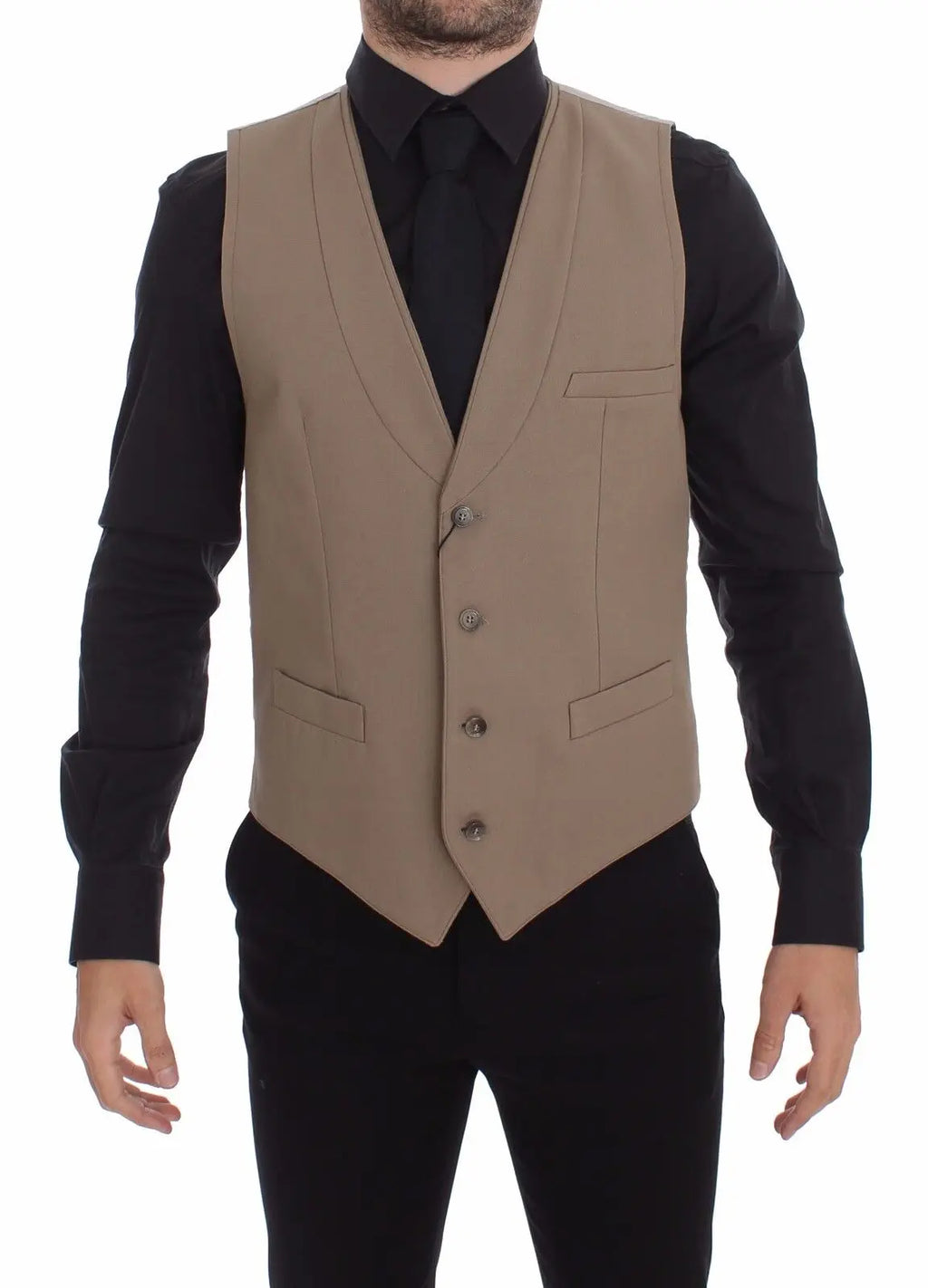 Dolce & Gabbana Beige Cotton Slim Fit Button Front Dress Vest Dolce & Gabbana