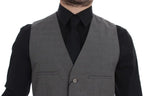 Dolce & Gabbana Gray Cotton Slim Fit Button Front Dress Vest Dolce & Gabbana