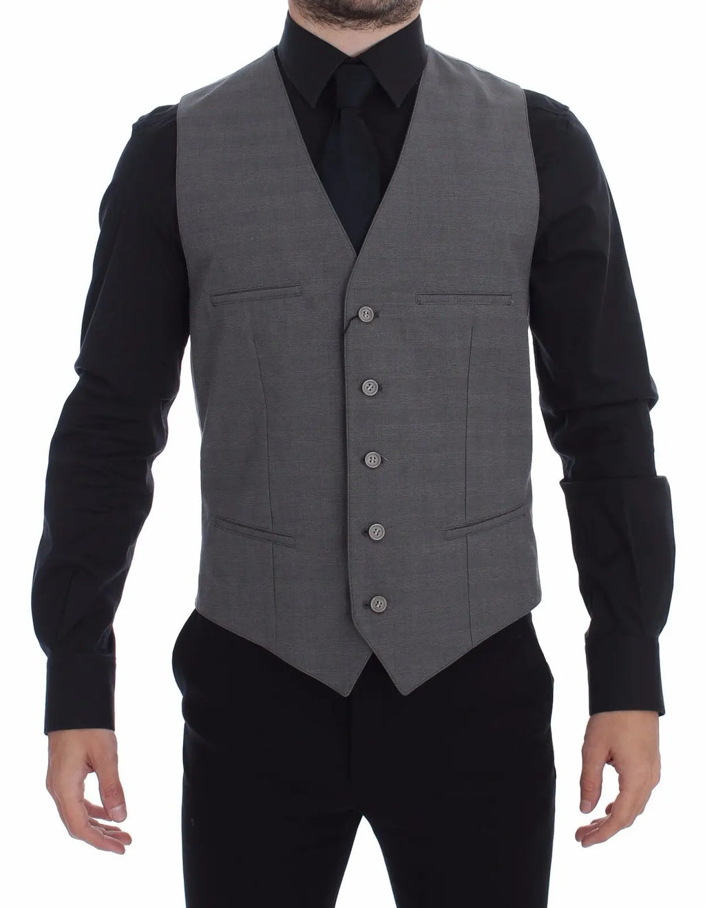 Dolce & Gabbana Gray Cotton Slim Fit Button Front Dress Vest Dolce & Gabbana