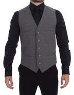 Dolce & Gabbana Gray Cotton Slim Fit Button Front Dress Vest Dolce & Gabbana