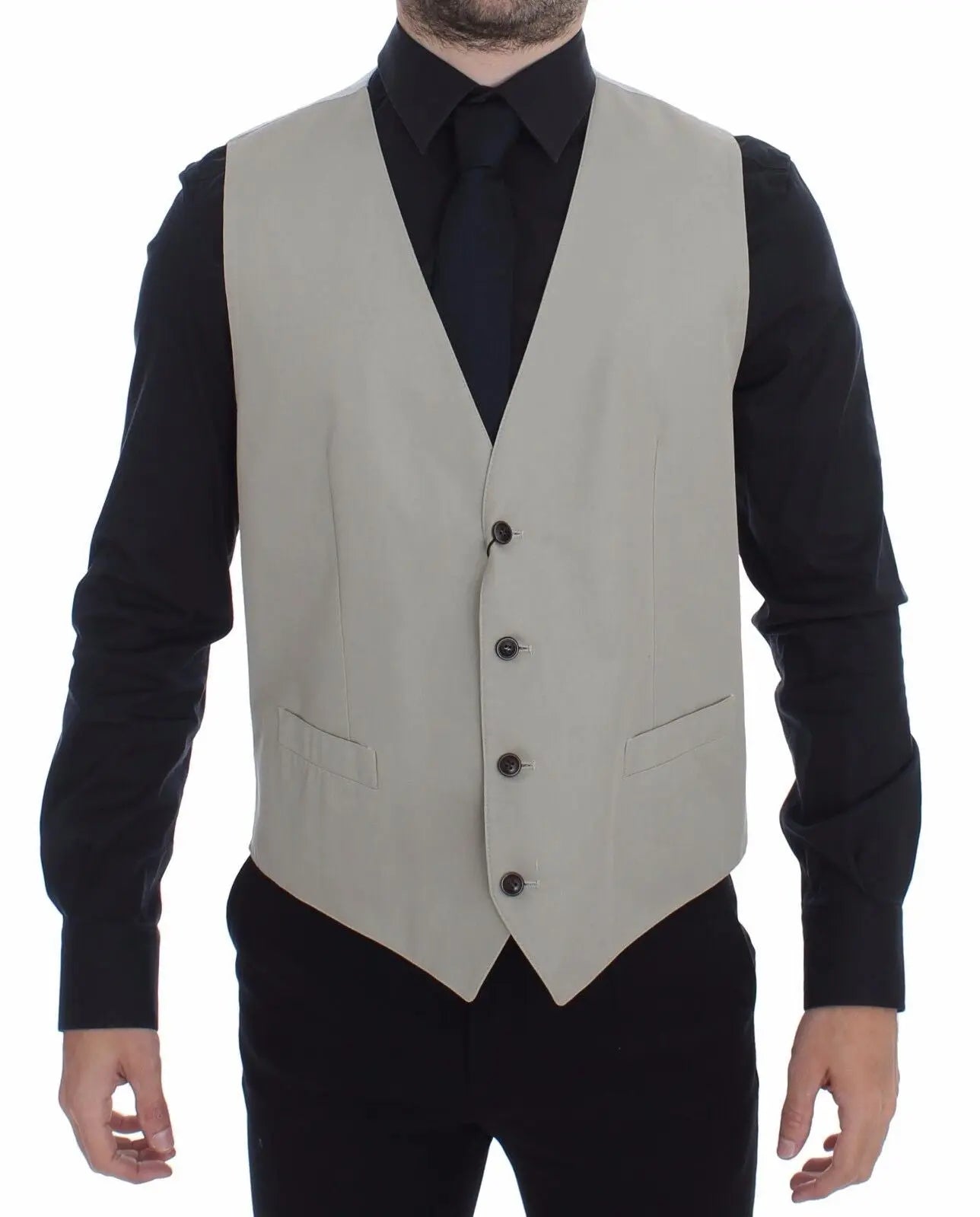 Dolce & Gabbana Beige Cotton Silk Blend Dress Vest Blazer Dolce & Gabbana