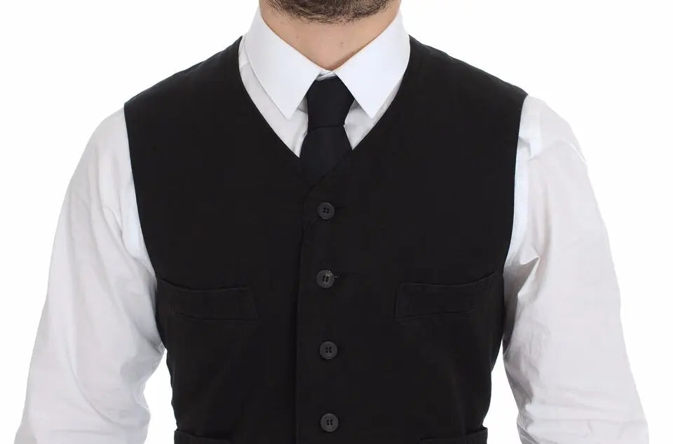 Dolce & Gabbana Black Flax Cotton Dress Vest Blazer Dolce & Gabbana