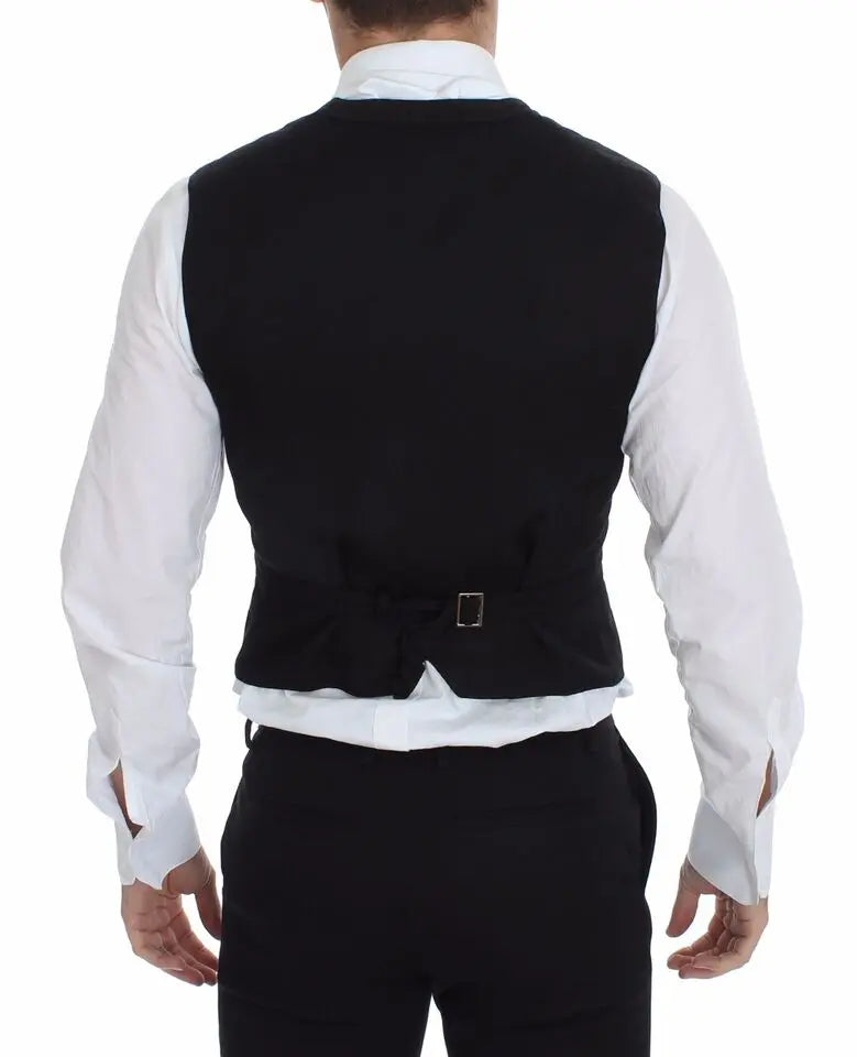 Dolce & Gabbana Black Flax Cotton Dress Vest Blazer Dolce & Gabbana