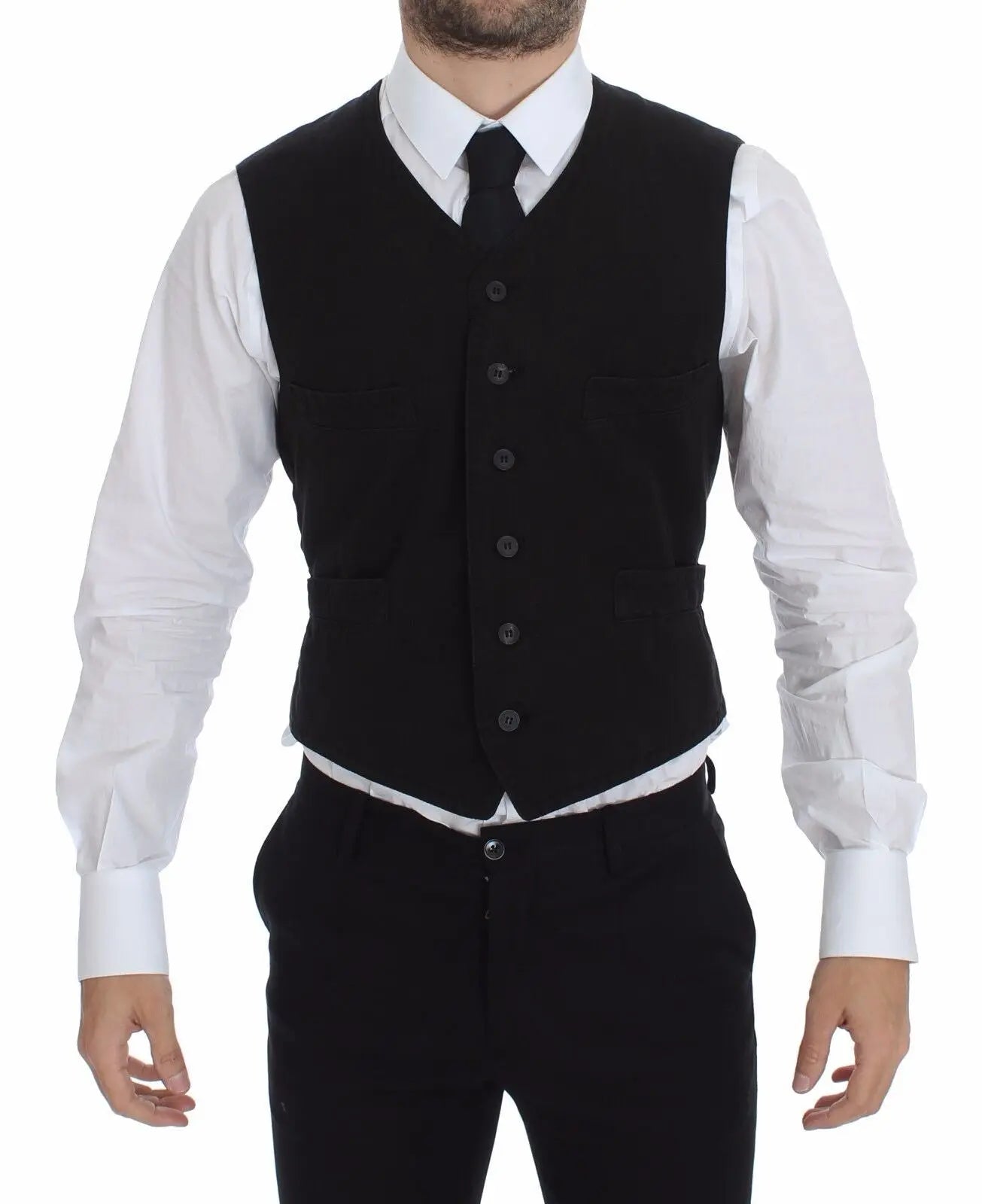 Dolce & Gabbana Black Flax Cotton Dress Vest Blazer Dolce & Gabbana