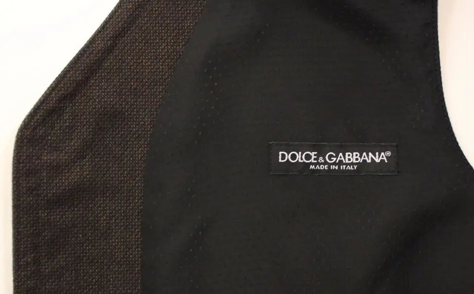 Dolce & Gabbana Brown Cotton Blend Dress Vest Gilet Dolce & Gabbana