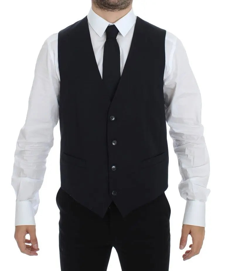 Dolce & Gabbana Blue Cotton Stretch Dress Vest Blazer Dolce & Gabbana