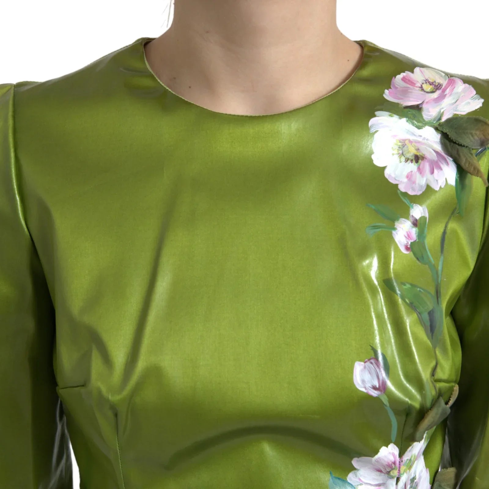 Dolce & Gabbana Green Floral Embellished Sheath Midi Dress - Zeiniez