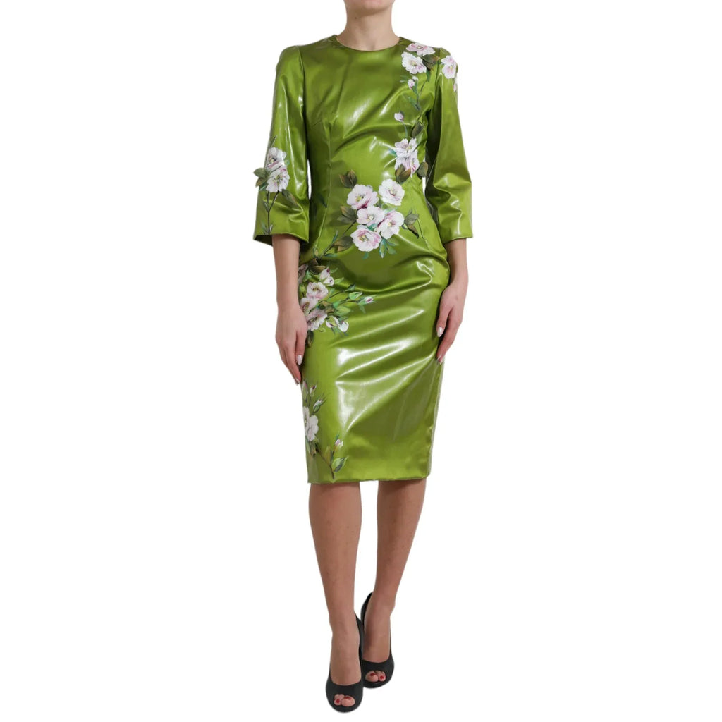 Dolce & Gabbana Green Floral Embellished Sheath Midi Dress - Zeiniez