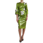 Dolce & Gabbana Green Floral Embellished Sheath Midi Dress - Zeiniez