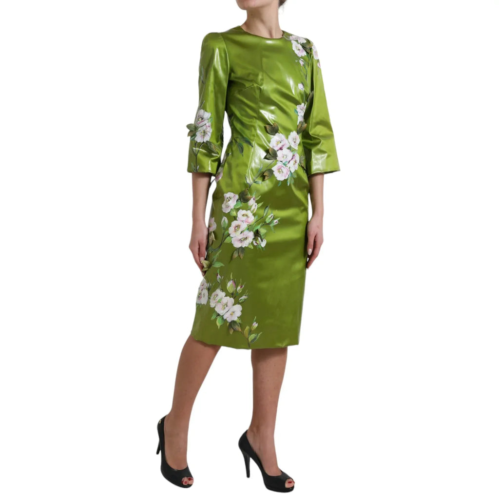 Dolce & Gabbana Green Floral Embellished Sheath Midi Dress - Zeiniez
