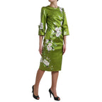 Dolce & Gabbana Green Floral Embellished Sheath Midi Dress - Zeiniez
