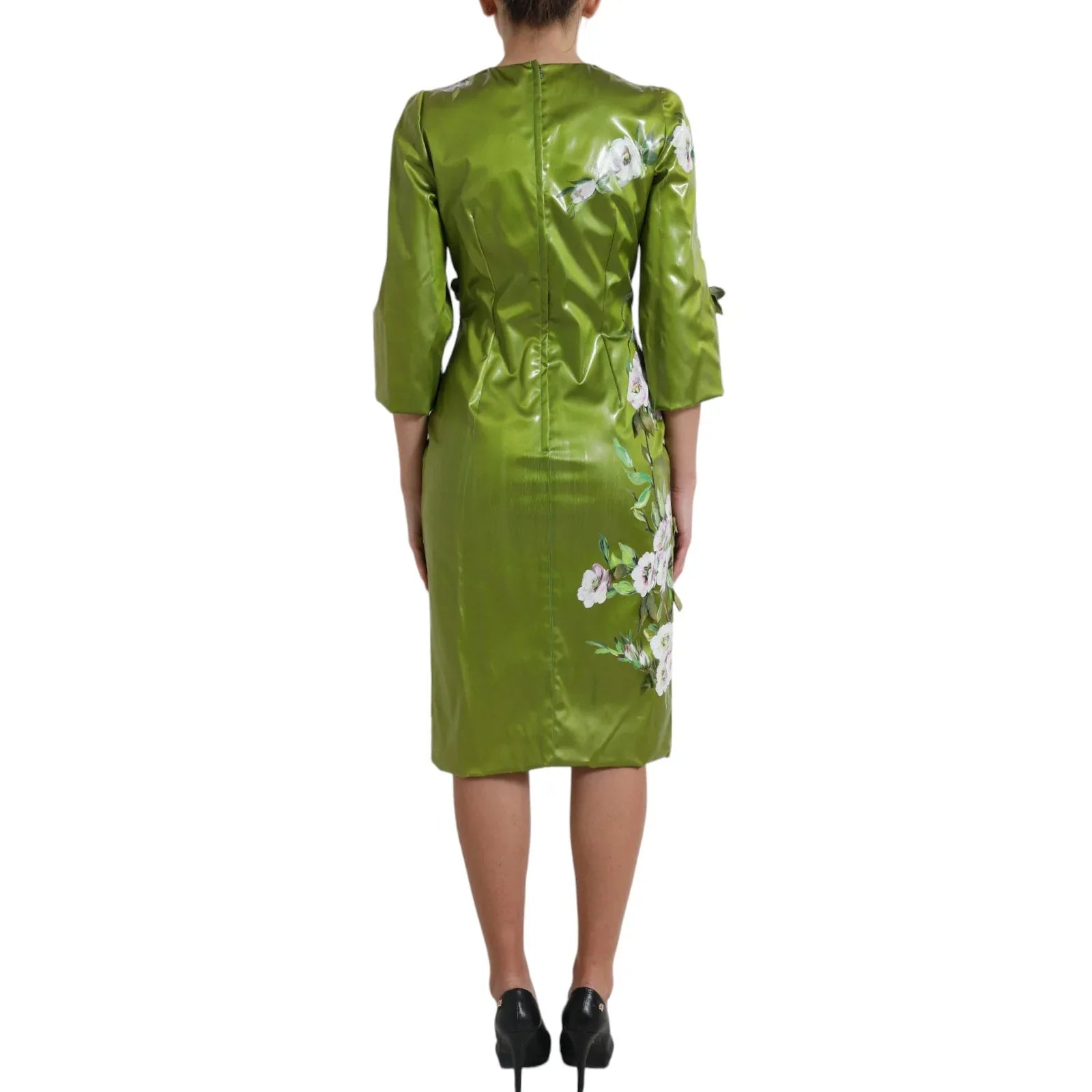 Dolce & Gabbana Green Floral Embellished Sheath Midi Dress - Zeiniez