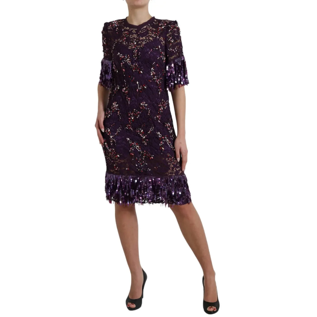Dolce & Gabbana Purple floral lace crystal embedded dress - Zeiniez