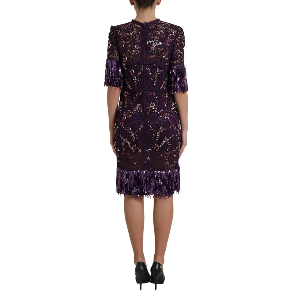 Dolce & Gabbana Purple floral lace crystal embedded dress - Zeiniez