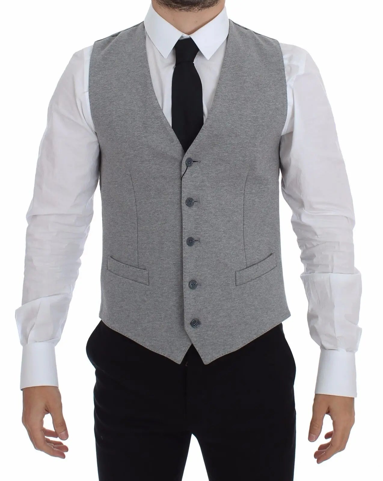 Dolce & Gabbana Gray Cotton Stretch Dress Vest Blazer Dolce & Gabbana
