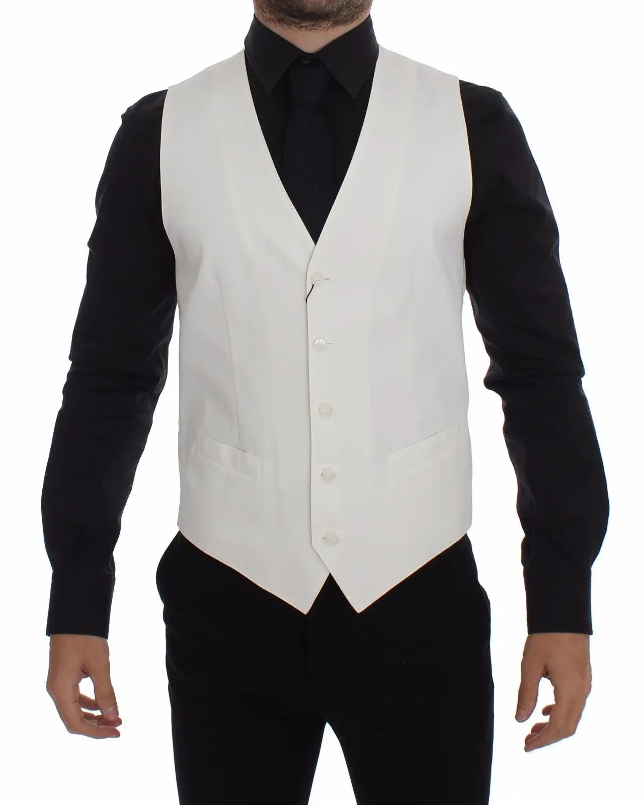 Dolce & Gabbana White Cotton Silk Blend Dress Vest Blazer Dolce & Gabbana
