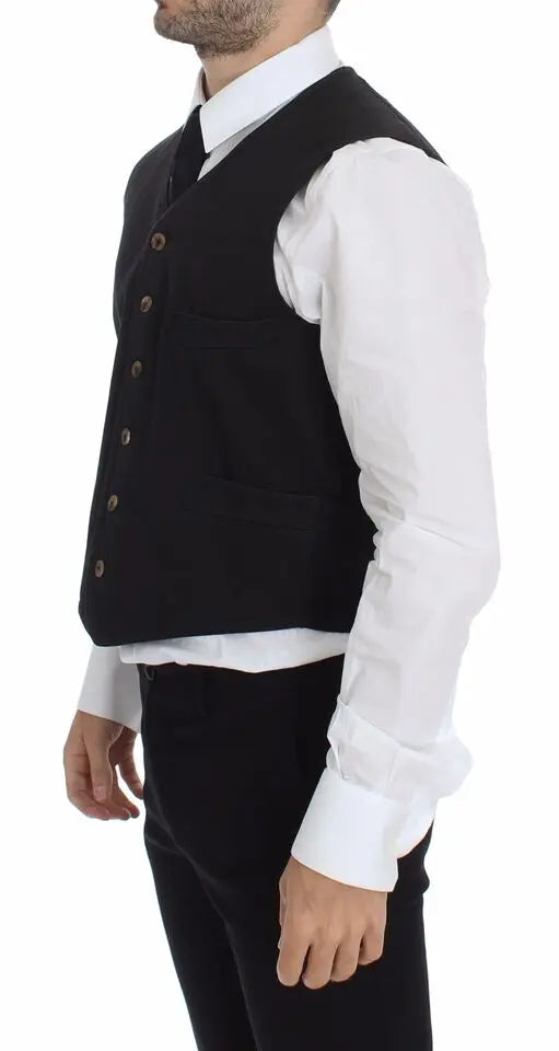 Dolce & Gabbana Black Cotton Viscose Dress Vest Blazer Dolce & Gabbana