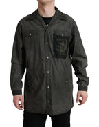 Dolce & Gabbana Dark Gray Cotton Collared Long Sleeves Shirt - Zeiniez