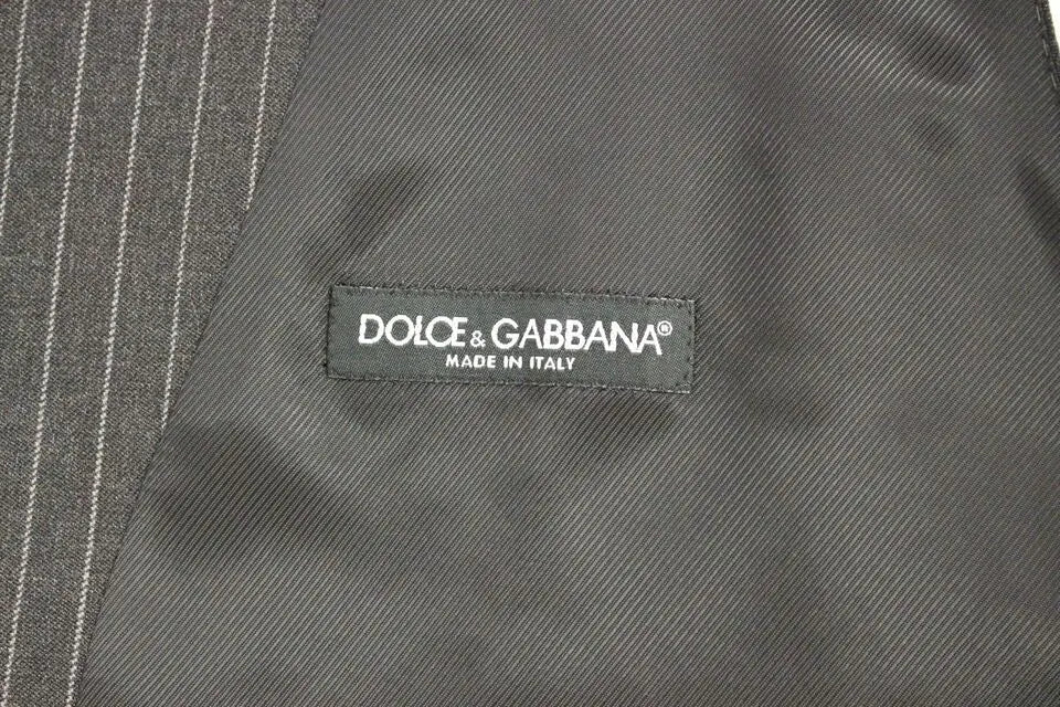 Dolce & Gabbana Gray Striped Wool Single Breasted Vest Dolce & Gabbana