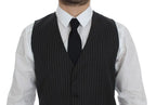 Dolce & Gabbana Gray Striped Wool Single Breasted Vest Dolce & Gabbana